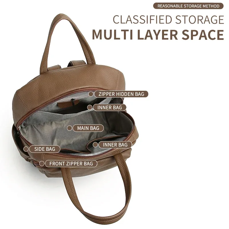 sac à dos en cuir véritable, adapté aux femmes et aux hommes, multifonctionnel et de grande capacité, peut être placé sur une valise cadeau