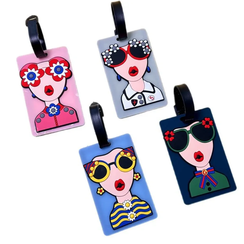 étiquette de bagage en silicone souple, mignonne, avec lanière, étiquette d'identification de valise pour fille drôle, étiquette de carte d'embarquement anti-perte