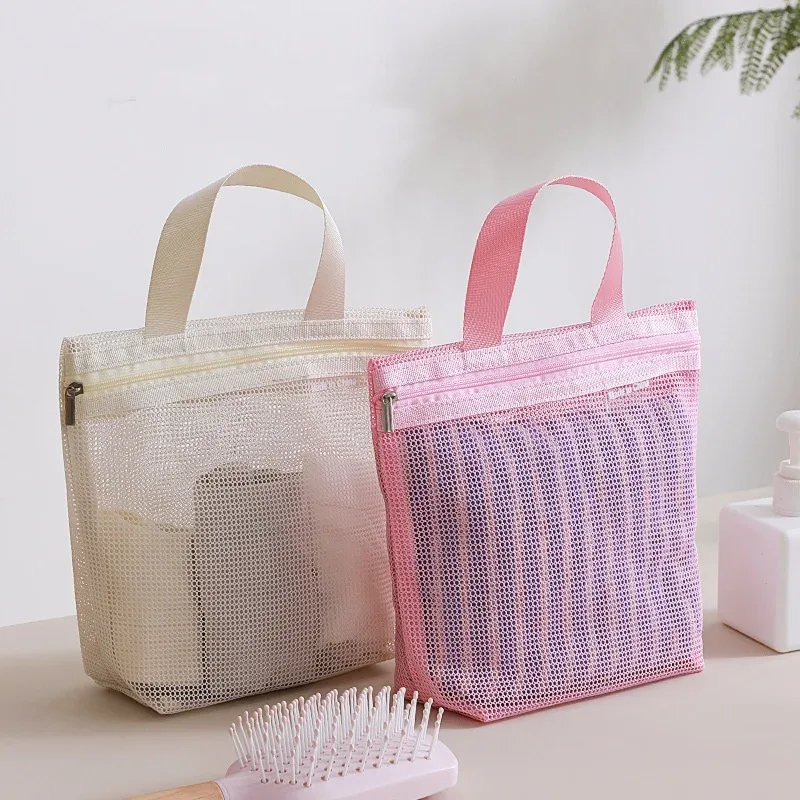 sac de maquillage en maille, sac portable, organisateur d'accessoires de douche, pochette cosmétique pour la maison, la salle de sport, les voyages d'affaires