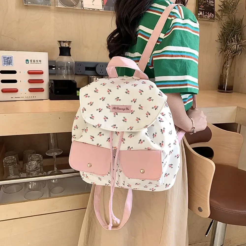 sac à dos floral décontracté de style coréen, grande capacité, sac à dos mignon pour femmes, sac de voyage en nylon, sac d'école pour étudiantes et filles