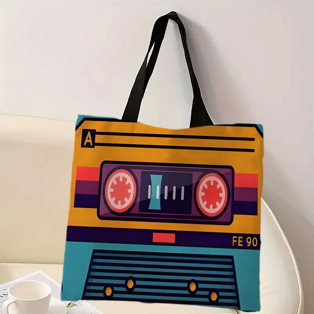 sac fourre-tout de grande capacité, sac à main léger en polyester, design à cassette rétro, sac à bandoulière, usage quotidien décontracté, sac de shopping pratique