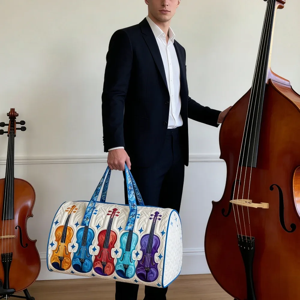 sac de voyage matelassé imprimé en 3d motif violon, sac fourre-tout tendance pour festival de musique, grande capacité, sac de week-end pour les amateurs de musique et les couples