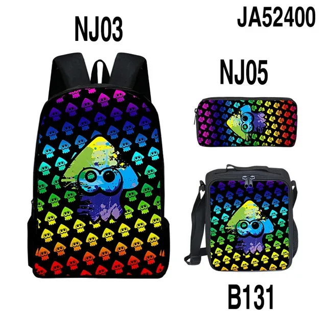 splatoon-sac à dos pour ordinateur portable, sac à bandoulière incliné, trousse à crayons, sac à dos pour 3 élèves, jeu de mode créatif, ensemble de 3 pièces