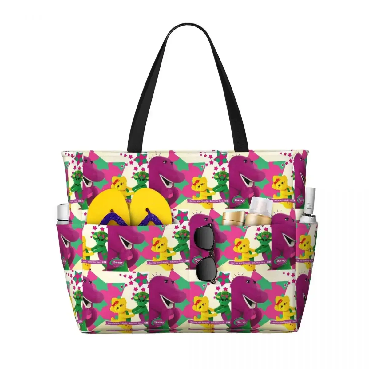 sac voyage polyester motifs personnages animés sacoche noire poches latérales grande poche avant usage voyage sport plage yoga