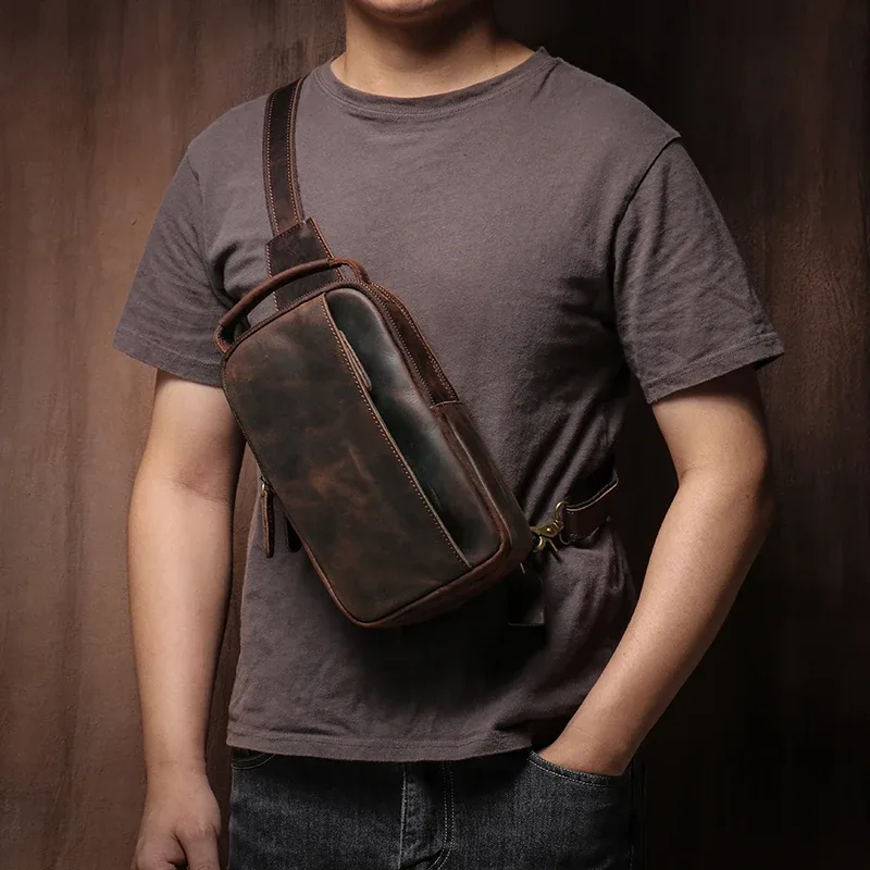 luokir-sac de poitrine en cuir véritable pour homme, sac à bandoulière messenger initié vintage, sac à main en cuir de vachette de cheval elin, sac à main de créateur de luxe, décontracté