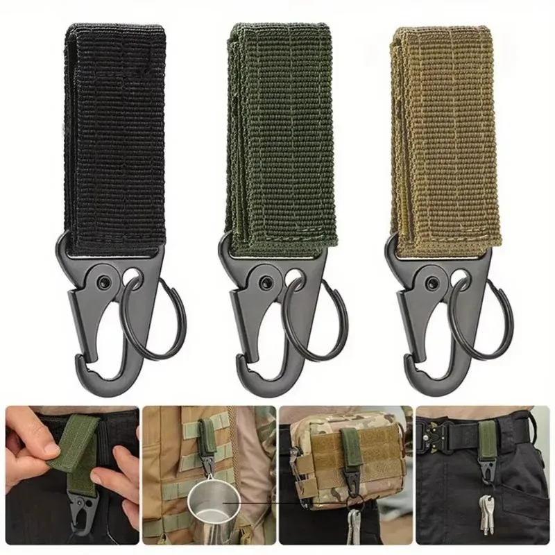 lot de 3 mousquetons tactiques edc pour extérieur, porte-clés en sangle de nylon, support de clés, crochet de ceinture pour sac à dos de camping, boucle de suspension, clip multifonction