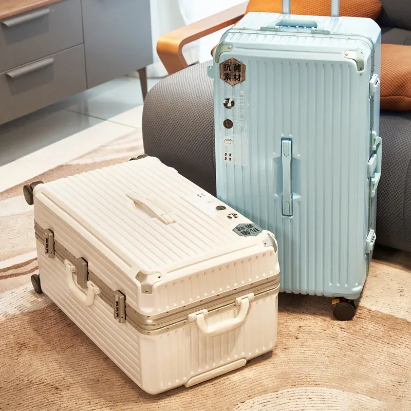 valise de voyage de luxe à cadre en aluminium avec porte-gobelet - valise à roulettes tendance 24/28/32 pouces avec poignée télescopique
