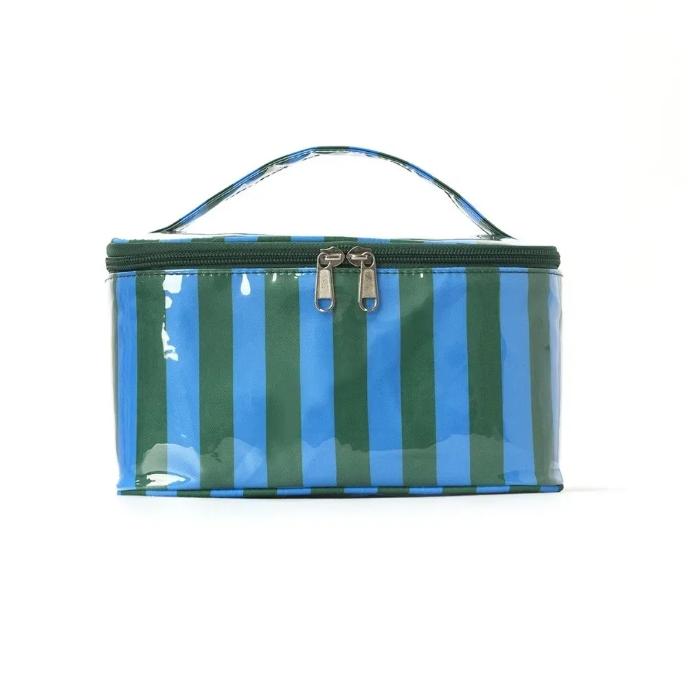sac de rangement pour articles de toilette à rayures, en pvc, durable, sac de voyage pour cosmétiques, étanche, léger, étui pour pinceaux de maquillage