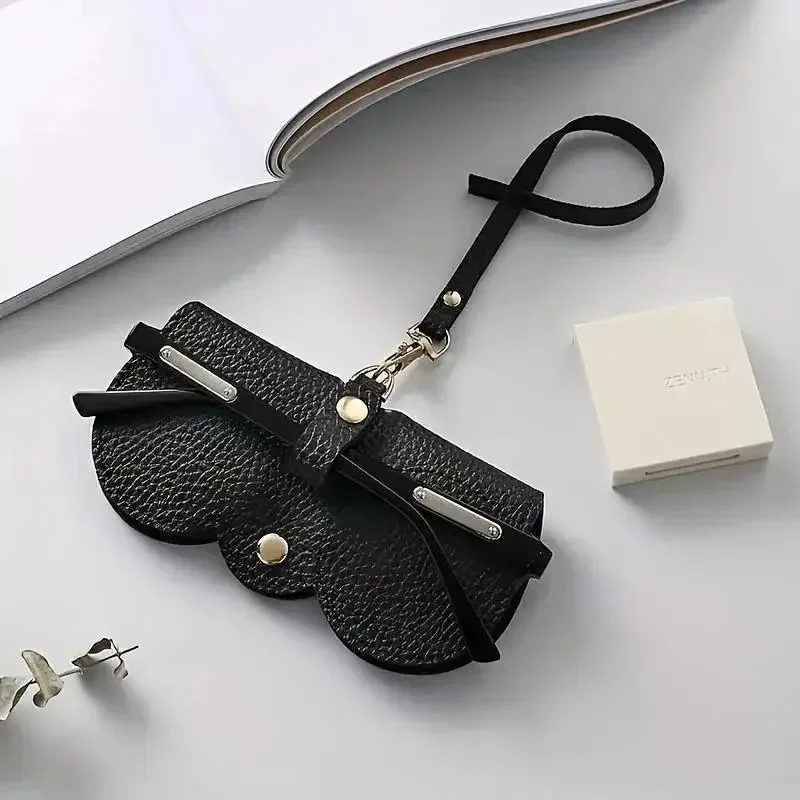 étui à lunettes en cuir pu gaufré litchi, mignon, avec cordon, pour lunettes de soleil et de lecture, sac de rangement portable de voyage