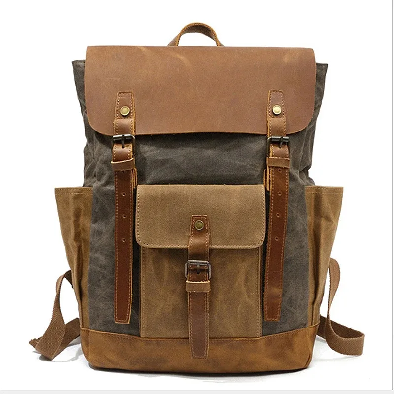 sac à dos pour homme, sac à dos d'ordinateur portable imperméable pour voyage, sac à dos vintage en toile cirée, sac à dos en cuir pour homme, sac d'école