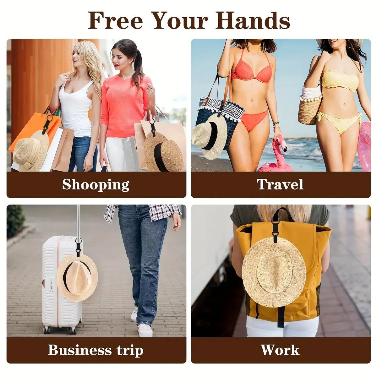 clip voyage multifonctionnel plastique noir cintre sac portable anti perte vacances plage croisière transport sac dos bagage fixation chapeau