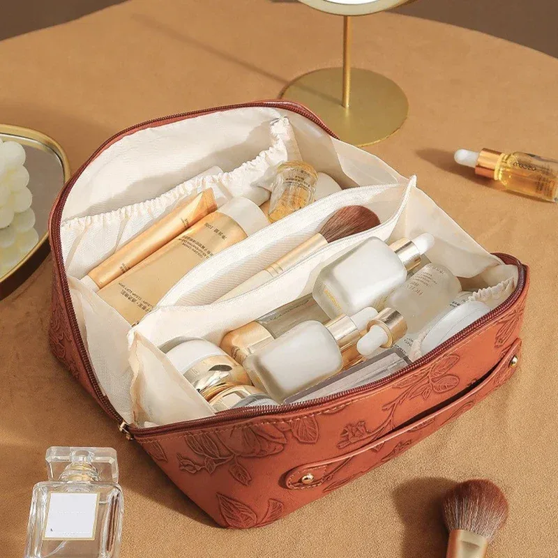 sac de toilette vintage à fleurs pour femme, sac à main cosmétique portable, trousse de maquillage, pochette, sac de voyage grande capacité avec fermeture éclair