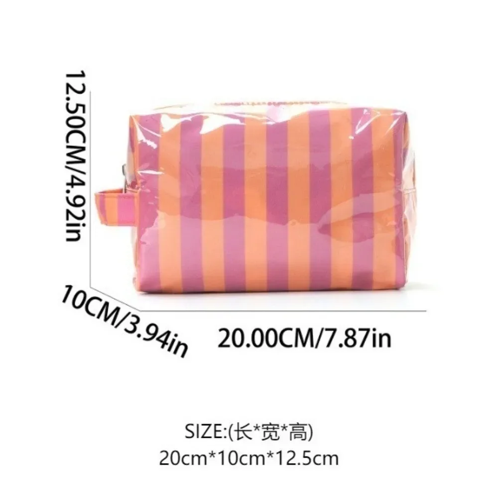 trousse de toilette rayée imperméable rose simple sac de rangement cosmétique de voyage grande capacité portable organisateur de maquillage en pvc plage