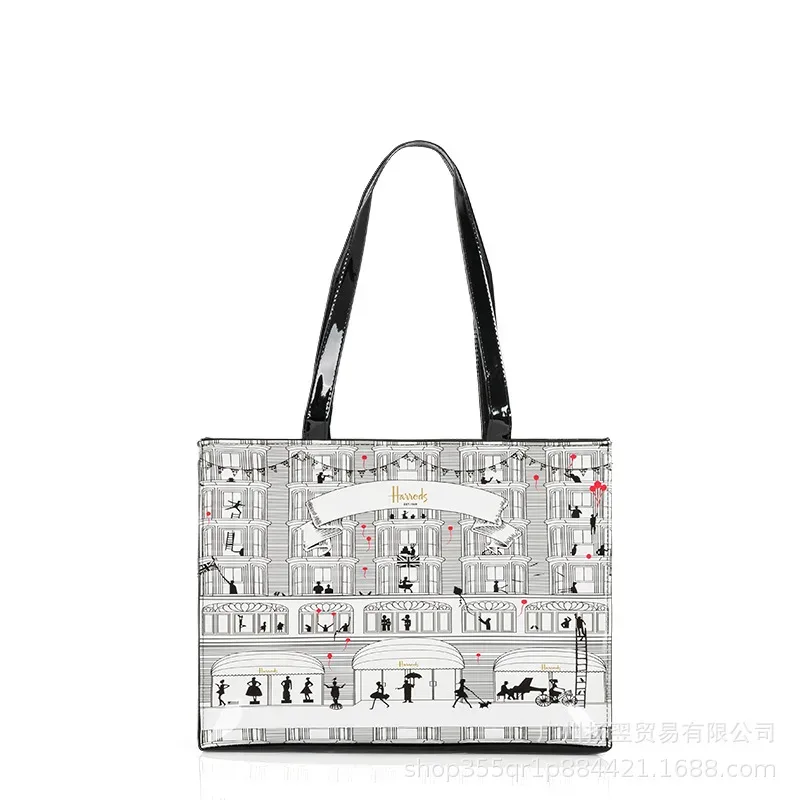 sac fourre-tout imperméable en pvc à imprimé cartoon pour femmes, sac à main décontracté et portable, sac pour le shopping, les trajets quotidiens et l'utilisation quotidienne en extérieur. ﻿