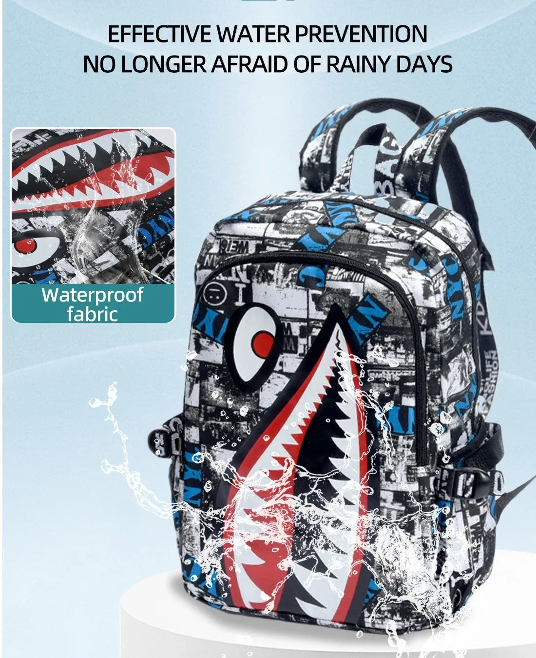 sac à dos pour enfants de l'école primaire, motif requin, grande capacité, léger, simple, sac à dos de dessin animé