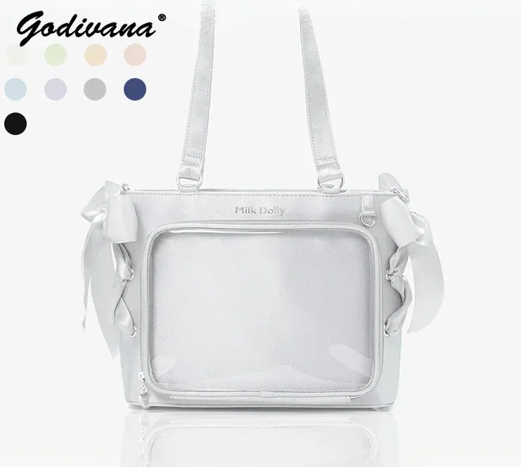 sac à main lolita de grande capacité pour filles, sac à bandoulière carré, solide, ruban de satin, original, style japonais, initié itabag