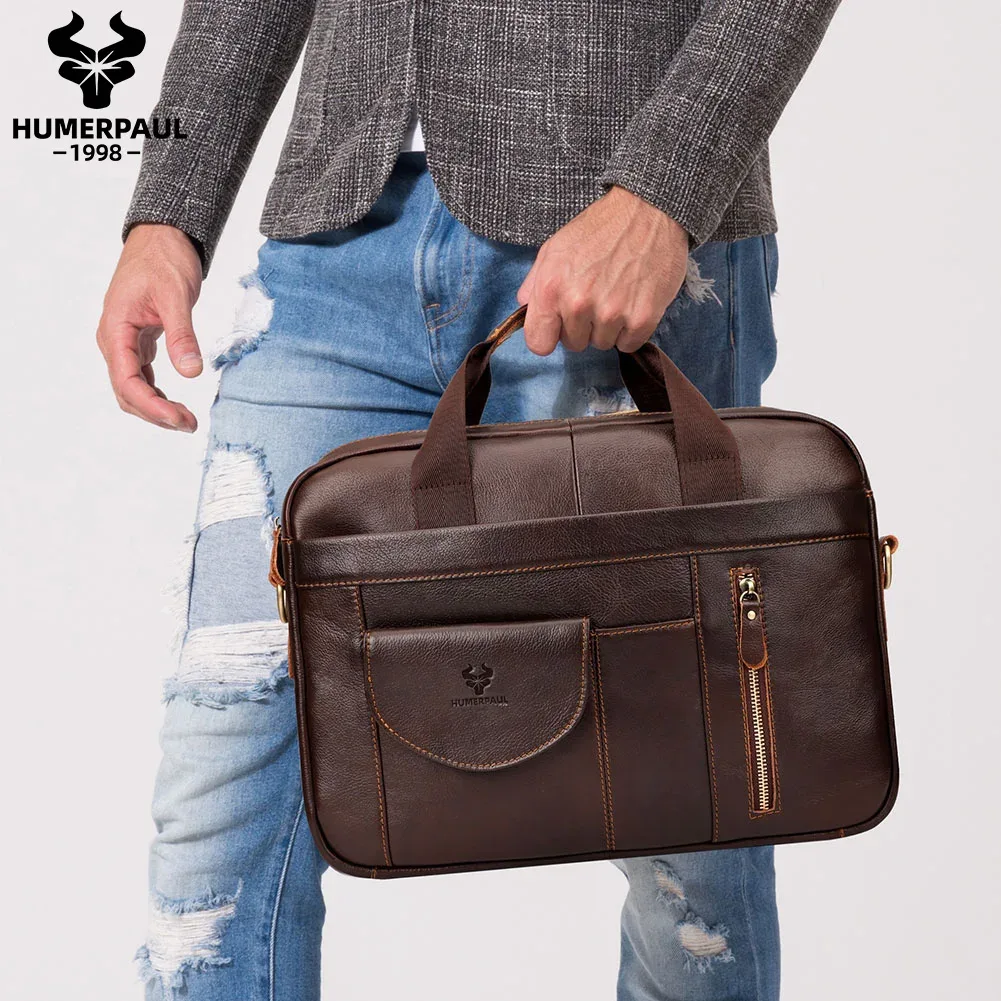 humerpaul sac porte-documents pour homme couche supérieure en cuir fabriqué à la main pour ordinateur portable avec plusieurs compartiments messager d'épaule d'affaires
