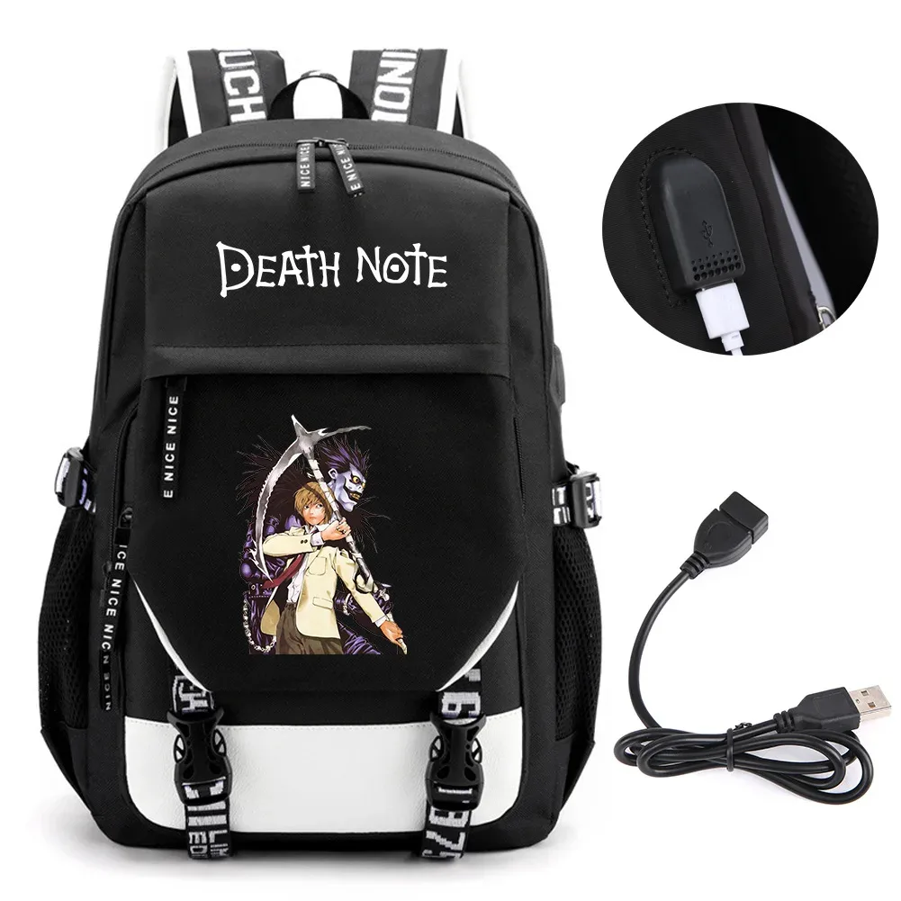 anime death note sac à dos école livre sacs mochila voyage usb port sac ordinateur portable garçon filles cadeau