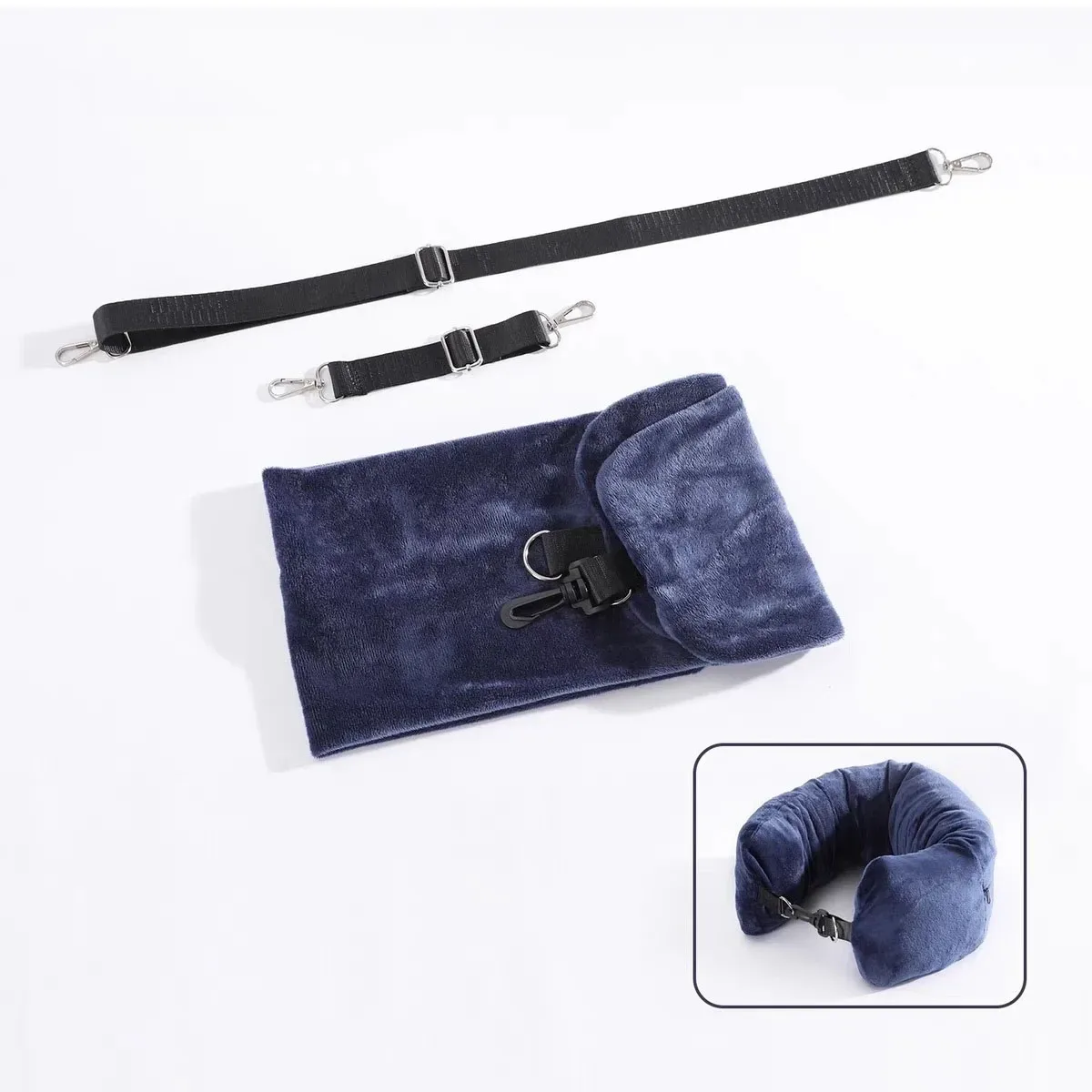 oreiller voyage forme u tissu noir velours pochette amovible confort personnalisable portable hygiénique usage multiple
