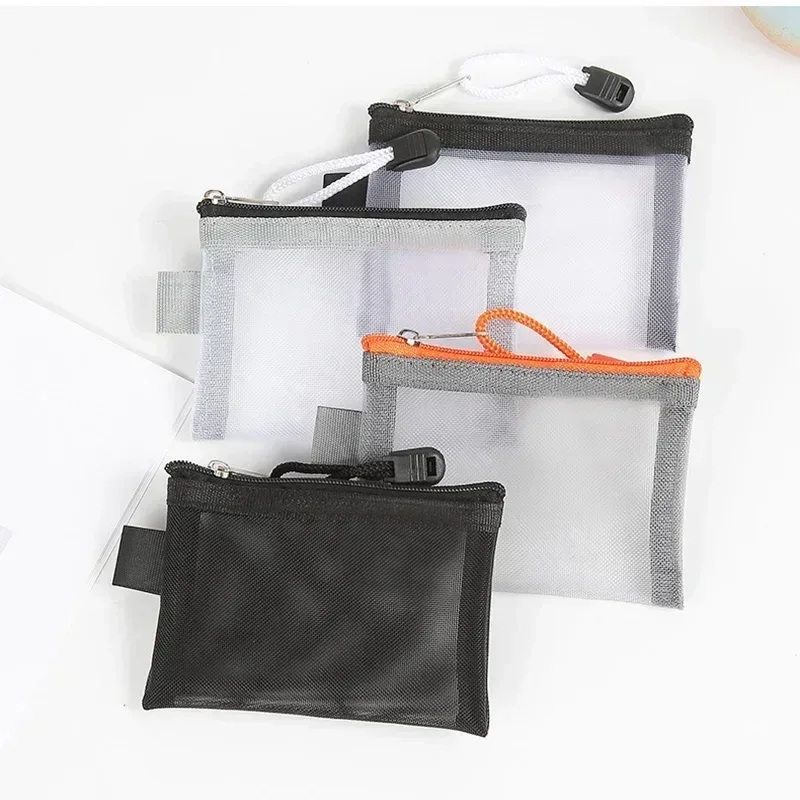 porte-monnaie en maille pour femmes, fermeture éclair transparente, sacs de rangement en poudres, porte-cartes pour filles, porte-clés, petits sacs à main