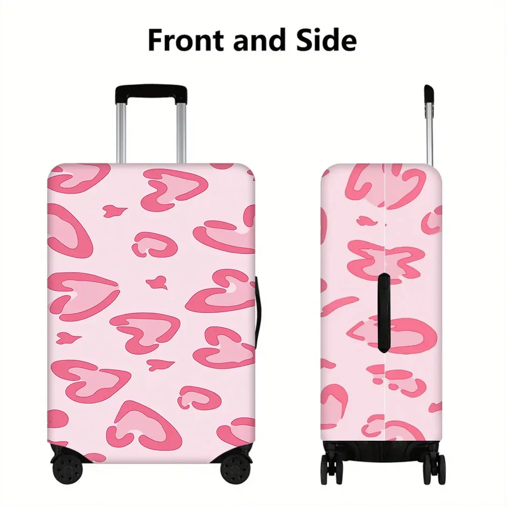 housse valise polyester motif coeurs roses blanc protection voyage accessoires anti poussière élastiques compact trajet longue durée