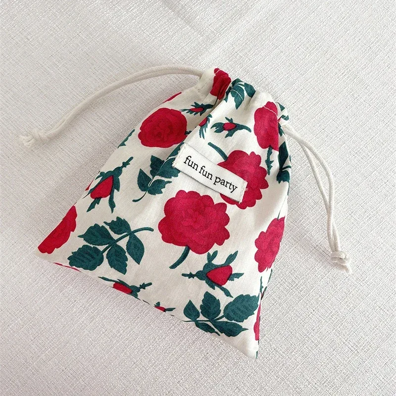 sac de rangement floral en coton et lin pour femme, pochette de maquillage mignonne, rangement de proximité, finition, poudres, bonbons, bijoux, cadeau de noël
