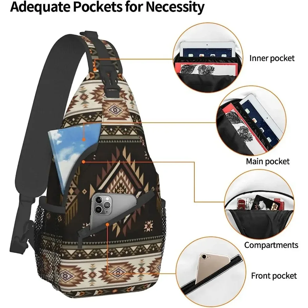 sacs de poitrine géométriques marron et noir pour femmes et hommes, sac à dos à bandoulière, sac à dos de voyage, sac de jour de randonnée, sac de sport initié décontracté