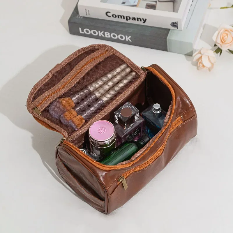 trousse de toilette en cuir pour hommes et femmes, trousse de toilette suspendue pour hommes, trousse de toilette de voyage, grande trousse à cosmétiques pour voyage