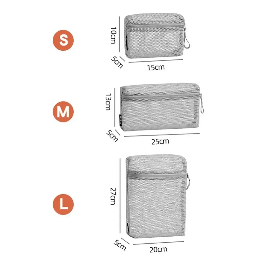 pochette de rangement en nylon décontractée avec fermeture éclair, pochette en maille à main, sacs de lavage de toilette en maille polyvalents, voyage