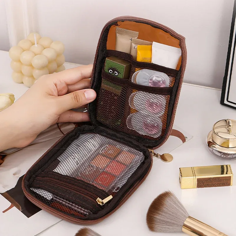 mini sac de rangement de maquillage de voyage transparent, petit sac de maquillage preppy mignon, fermeture éclair cosmétique, rangement de toilette, pochette pour pièces de monnaie pour femmes