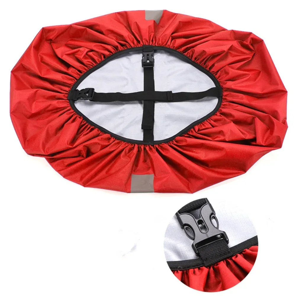 housse de pluie réfléchissante à double boucle en tissu oxford, élastique, réglable, pour sac de randonnée et camping en plein air.