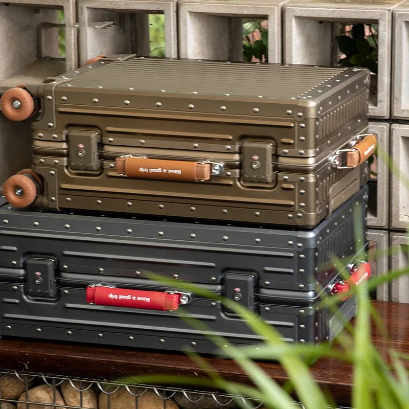 valise en aluminium hot metal, 20/24 pouces, 100% alliage aluminium-magnésium, couleurs contrastées, valise cabine à roulettes, serrure tsa