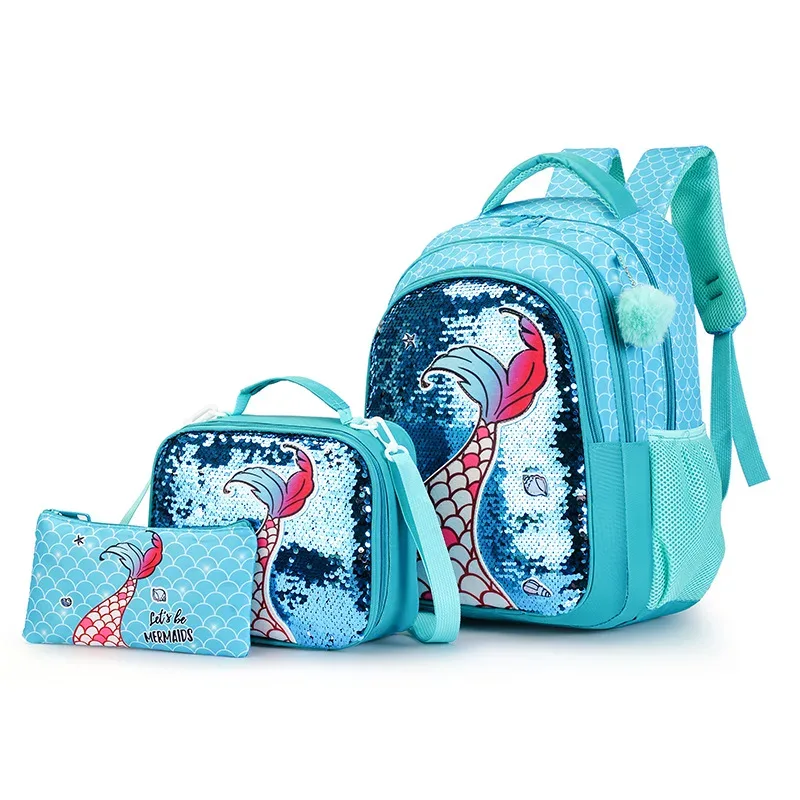 ensemble de sacs à dos pour filles, style princesse, léger, 3 pièces, avec boîte à lunch et trousse à crayons pour enfants filles