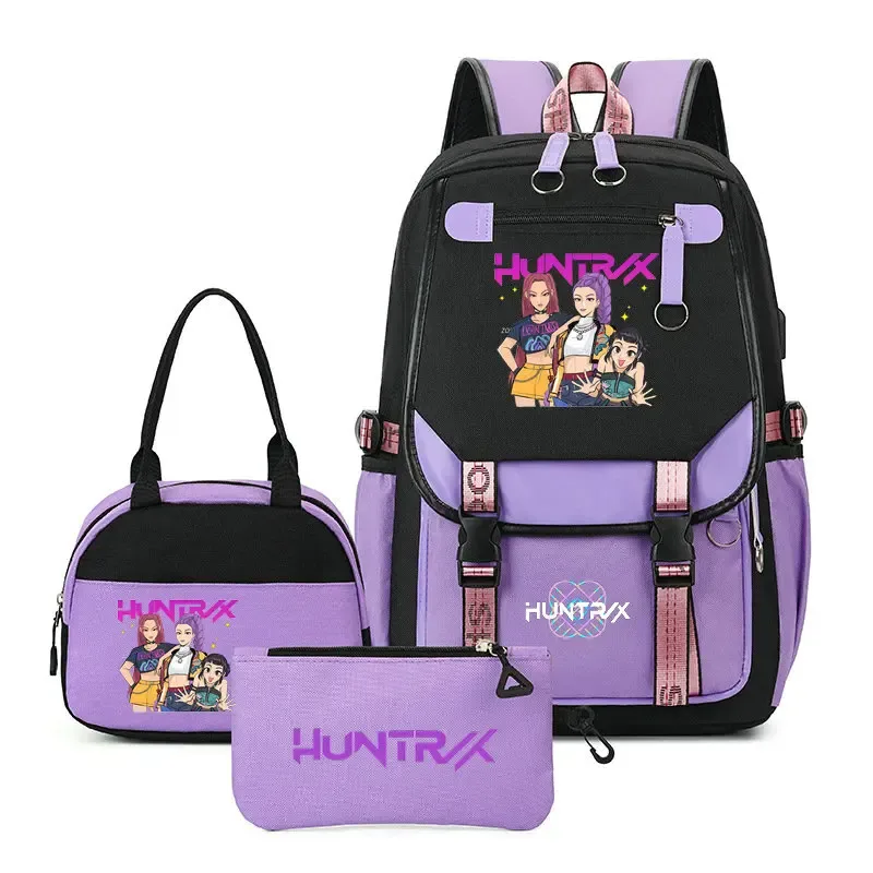 sacs à dos tendance k-pop demon hunters pour adolescentes, sacs à bandoulière, trousse à crayons, ensemble de sacs d'école pour étudiants, sac de voyage mochila