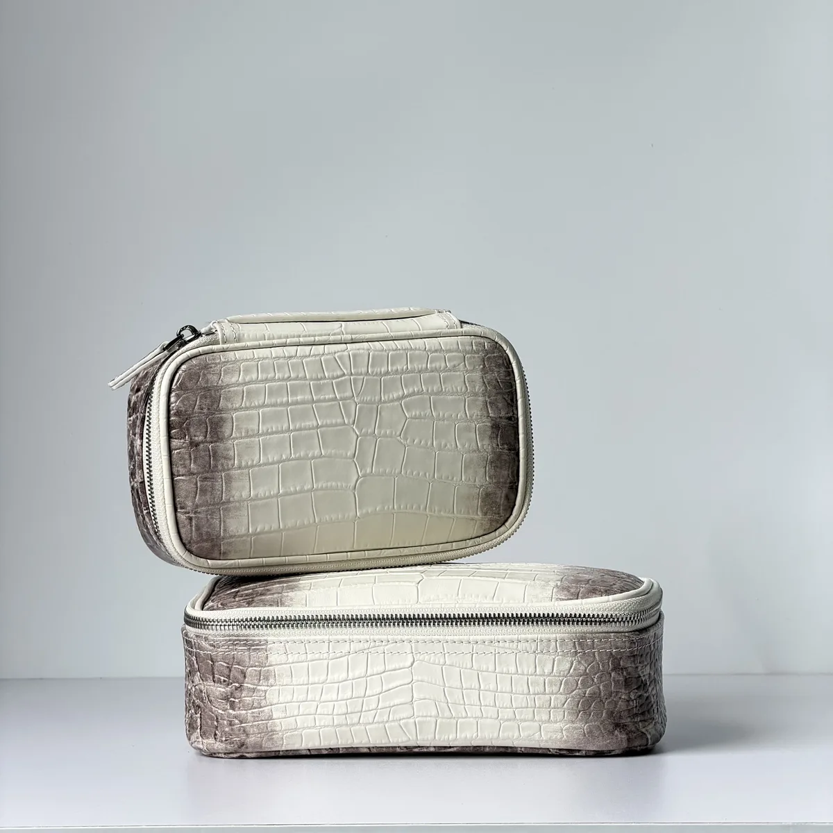 sac cosmétique en cuir véritable motif crocodile de l'himalaya, sac de toilette portable pour femmes, sac de rangement pour cosmétiques