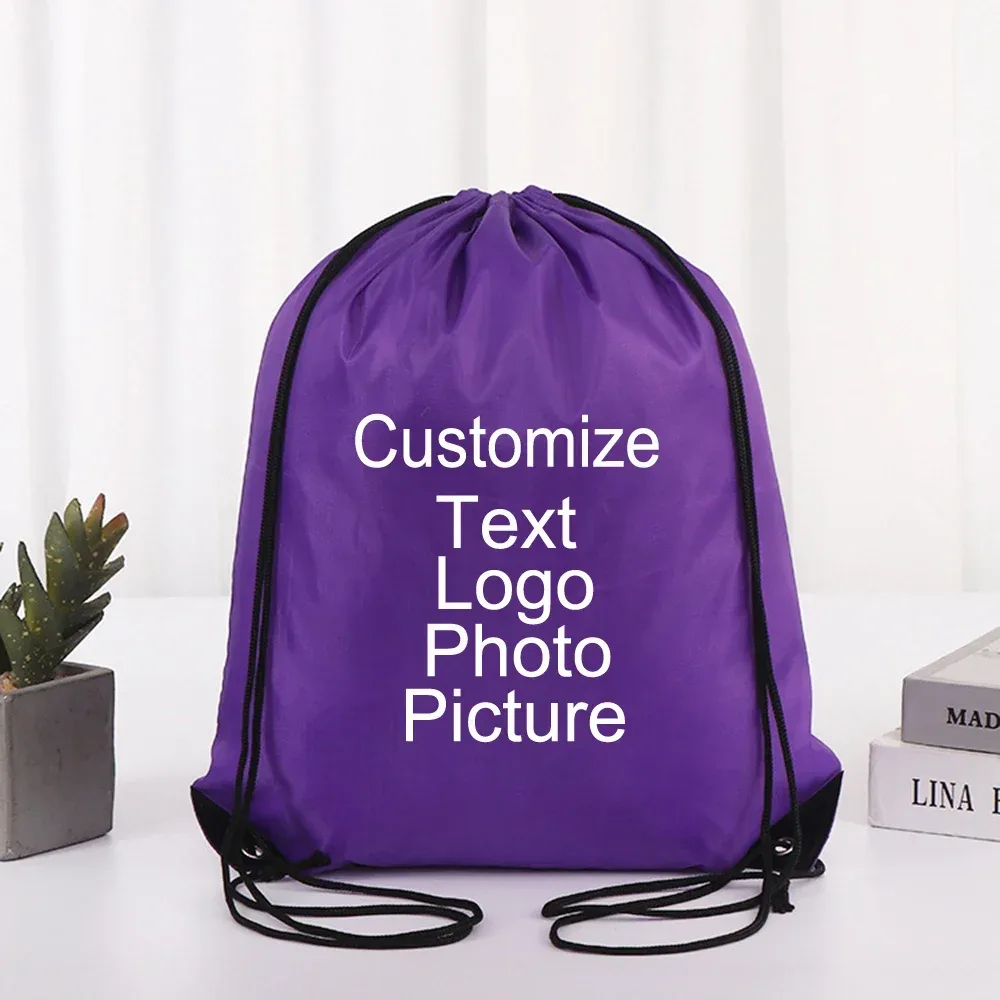 sac à dos de cyclisme avec logo/texte/nom personnalisé, sac à chaussures à cordon de serrage pour vêtements, ceinture étanche, sac de sport portable en nylon
