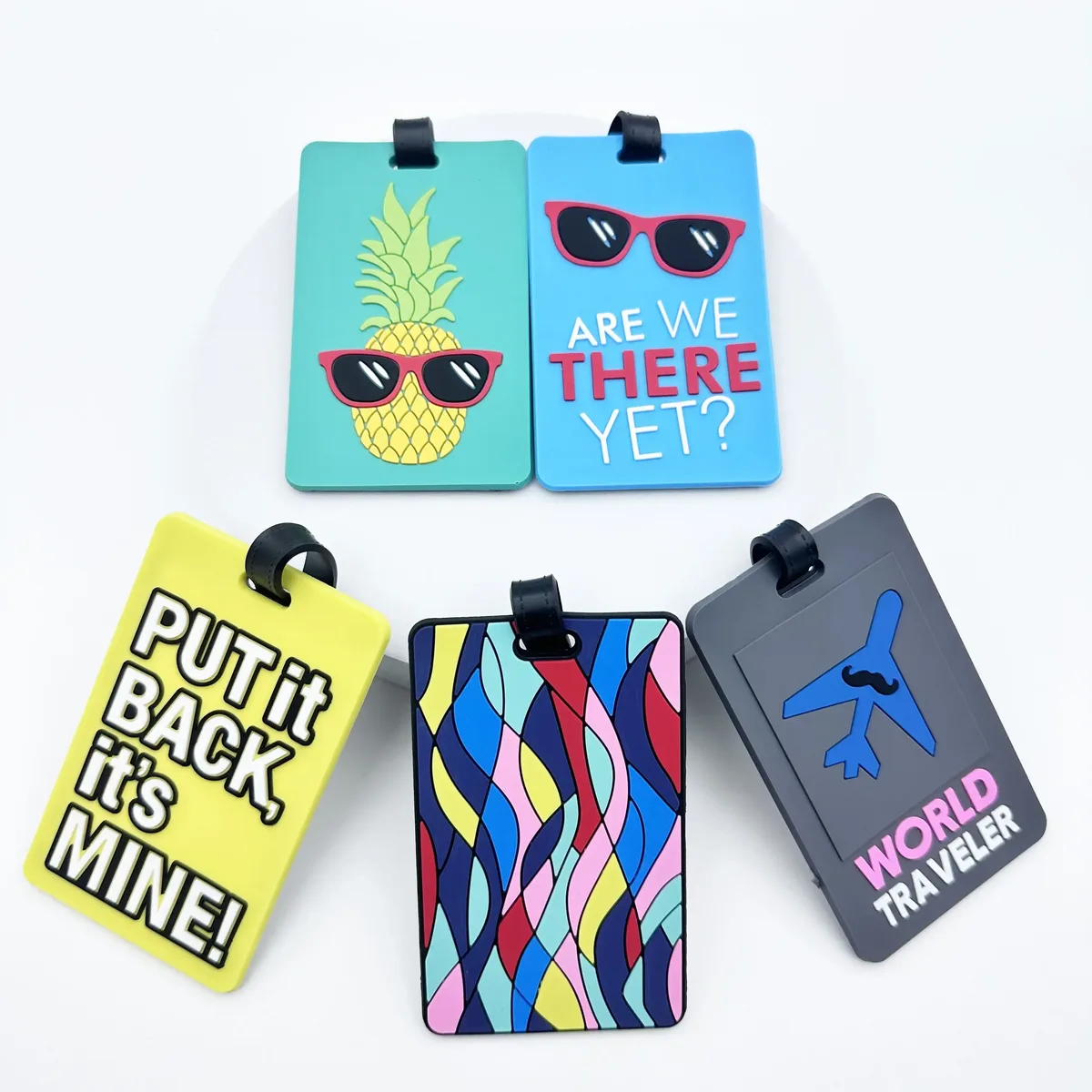 Étiquette Bagage PVC Transparente Rose Jaune Bleue Voyage Croisière Ananas Lunettes Soleil Ondulations Avion Identité Confidentialité Porte Adresses