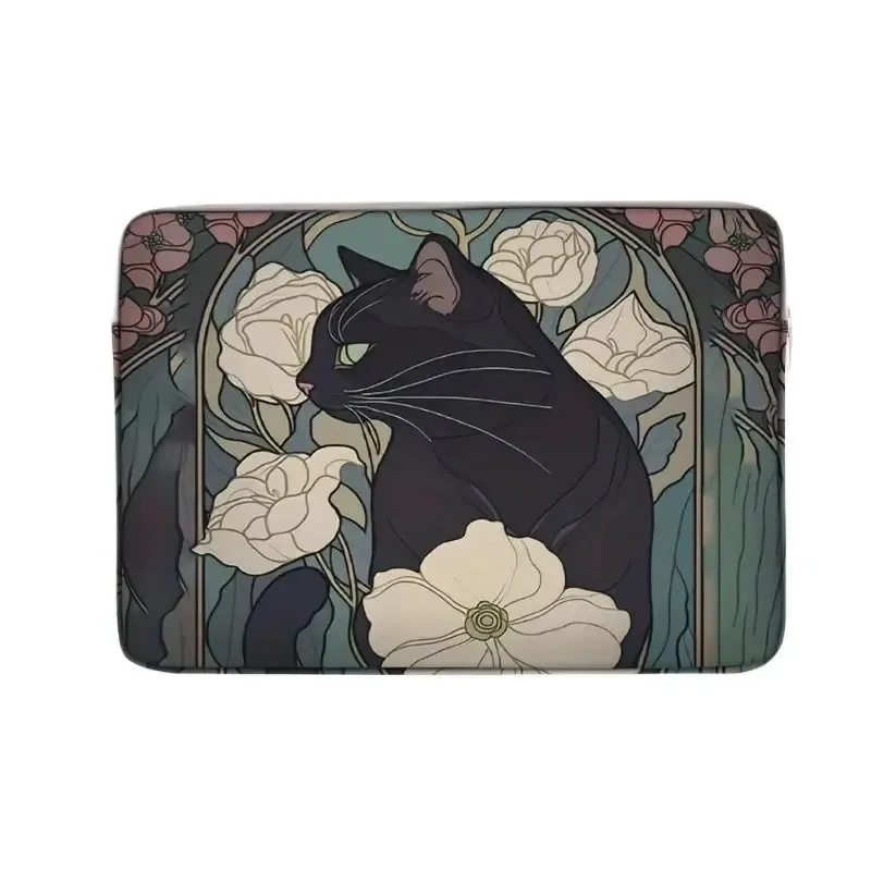 housse ordinateur portable impression chat noir fleurs polyester protection voyage travailler transport document travail