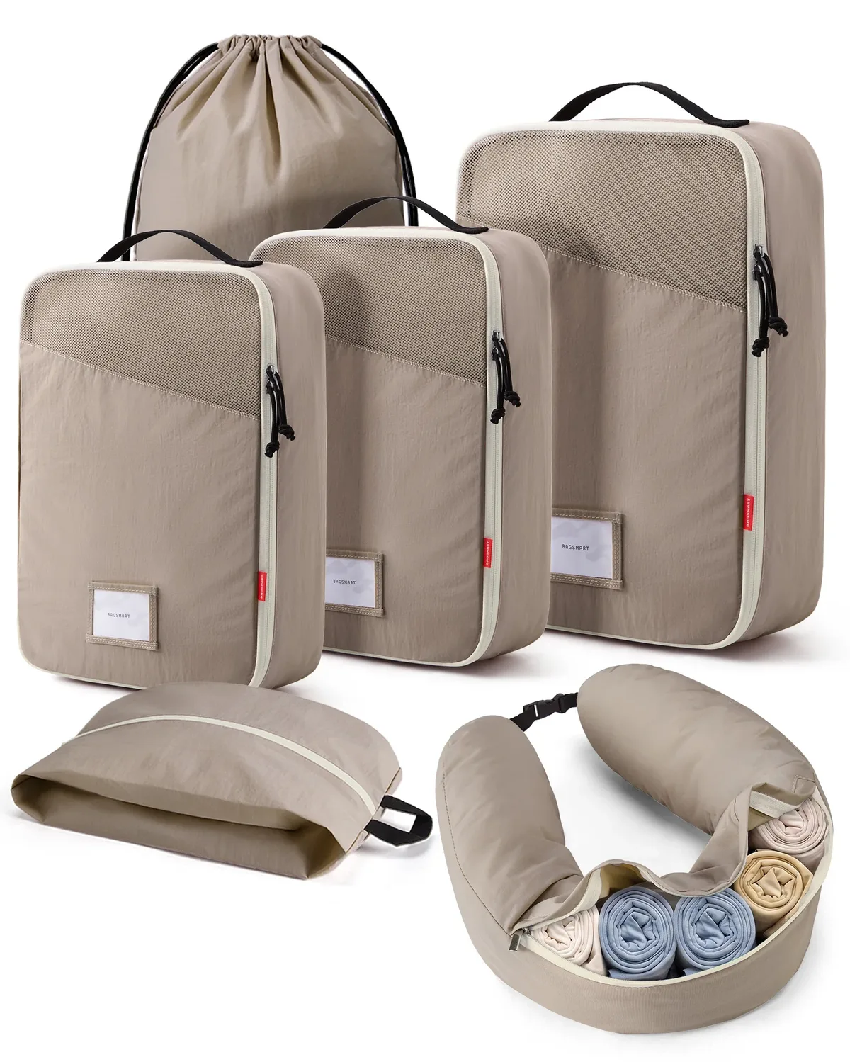 sac rangement voyage polyester bleu clair cube pliable poignée fermeture éclair washable compression square shape