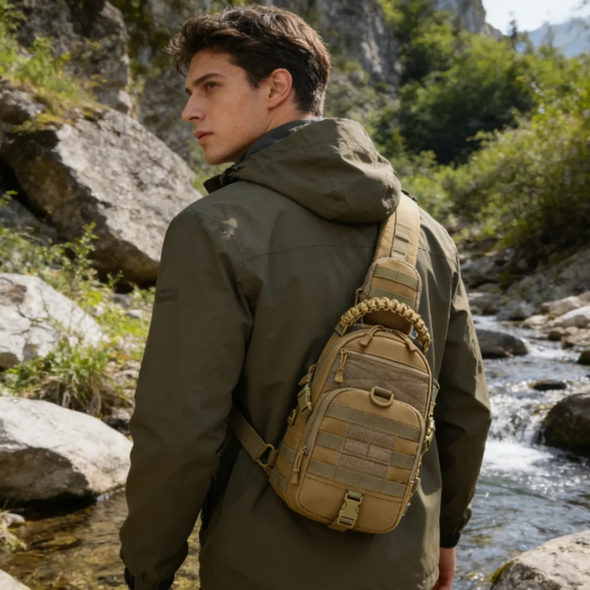 thuram – sac de poitrine de voyage, sac à bandoulière tactique pour hommes, sac à dos militaire en nylon, système molle