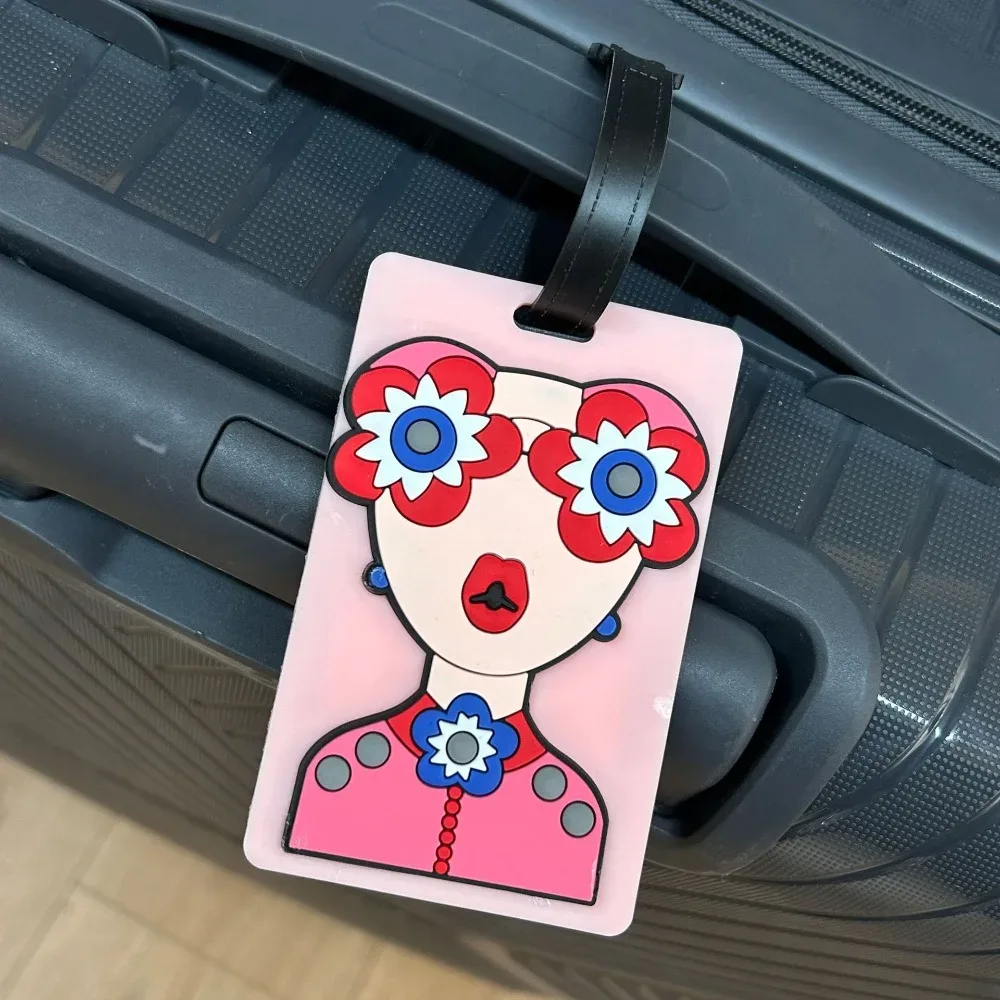 étiquette de bagage en silicone souple, mignonne, avec lanière, étiquette d'identification de valise pour fille drôle, étiquette de carte d'embarquement anti-perte