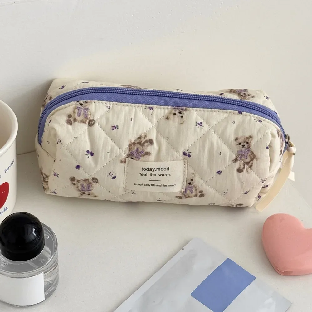 sac de maquillage ours de dessin animé pour femmes, grande capacité, mignon organisateur de voyage, pochette matelassée, sac à main de rangement de toilette pour dames