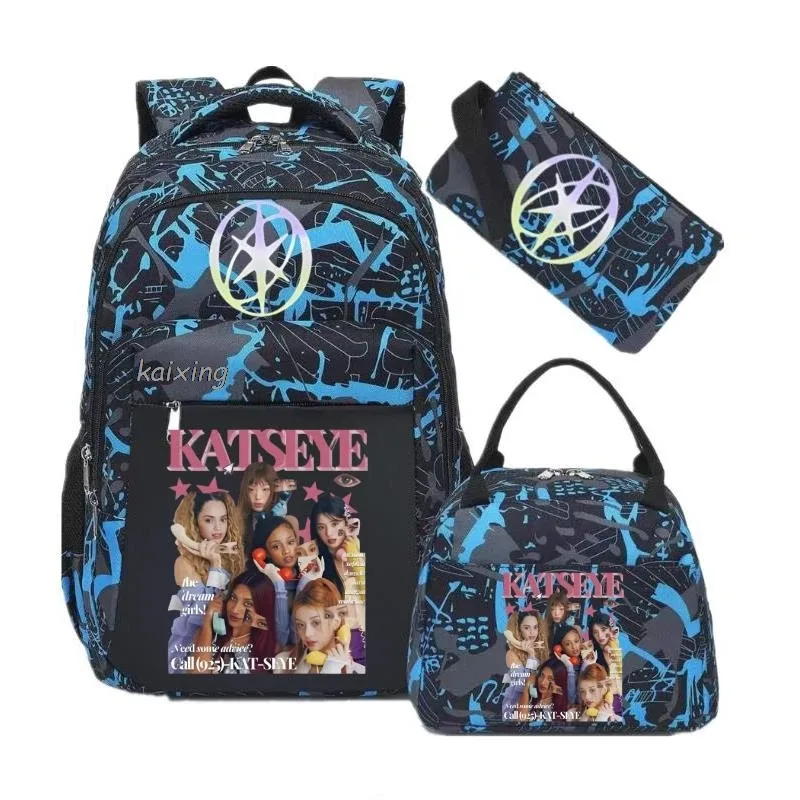 hot katseye drôle impression sacs à dos avec sacs à déjeuner multi-poches camouflage adolescents voyage sac à dos pour ordinateur portable femmes sac d'école mochila