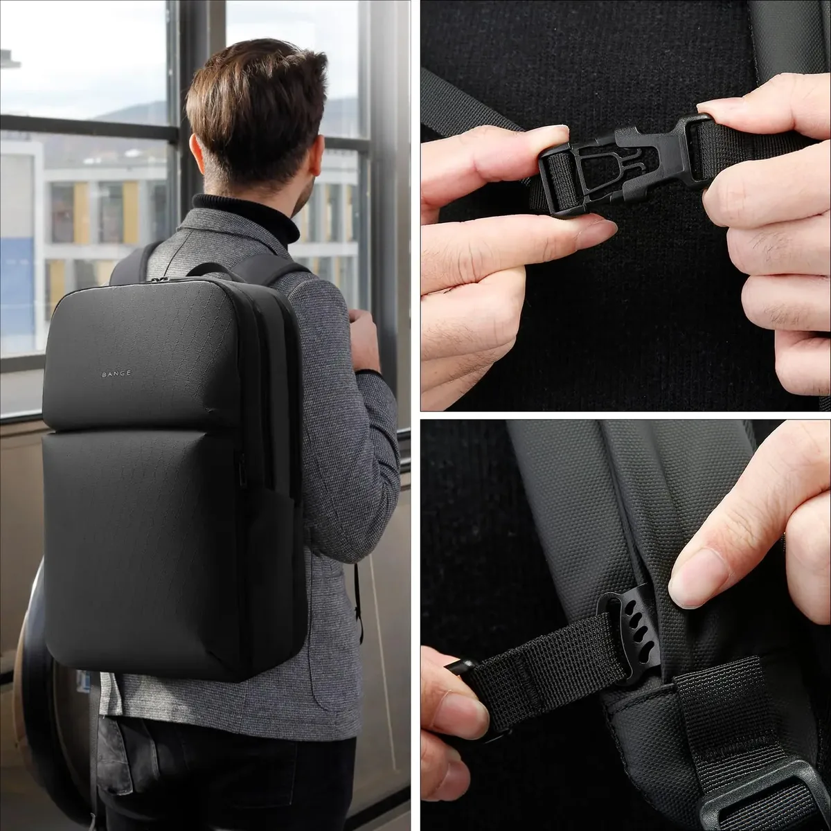 sac dos oxford université noir décontracté treillis diamant poignée souple bandoulière arquée fermeture éclair compartiments multiples grande capacité voyage