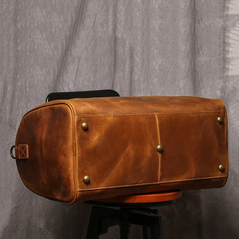 leathfocus sac de voyage en cuir de vachette pour homme sac à main de week-end pour femme sac de sport vintage de grande capacité sac pour ordinateur portable en cuir crazy horse