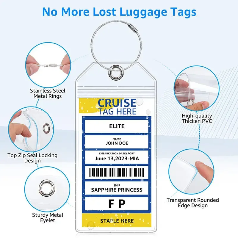 étiquette de bagage multifonctionnelle simple pour bateau de croisière, 5 pièces, porte-carte d'identité vertical transparent en pvc, étiquette de voyage étanche