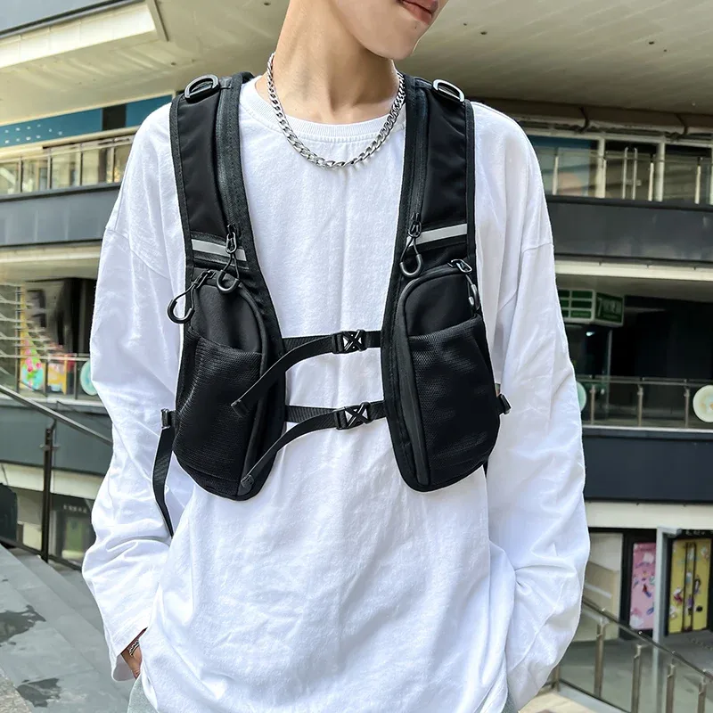 Hip-hop Streetwear poitrine plate-forme sac pour hommes mode étanche gilet tactique poitrine Packs fonction stockage sac à dos poches en Nylon