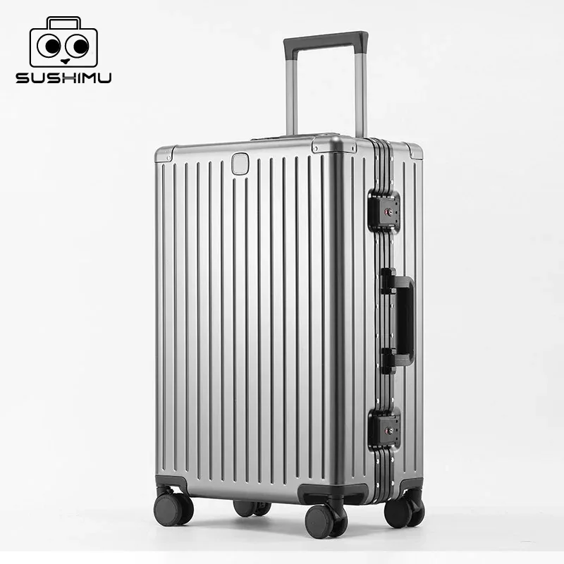 sushimu 100% valise de voyage en alliage d'aluminium-magnésium bagage roulant 20/24/28 pouces chariot bagages valise de cabine à main
