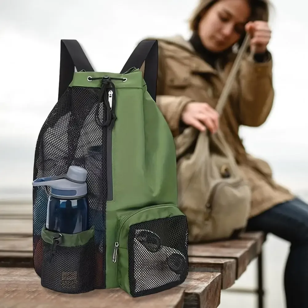 sac à dos en filet, sac de natation à cordon, sac à dos avec poche pour vêtements mouillés, sac de rangement de plage, sac de pêche en plein air