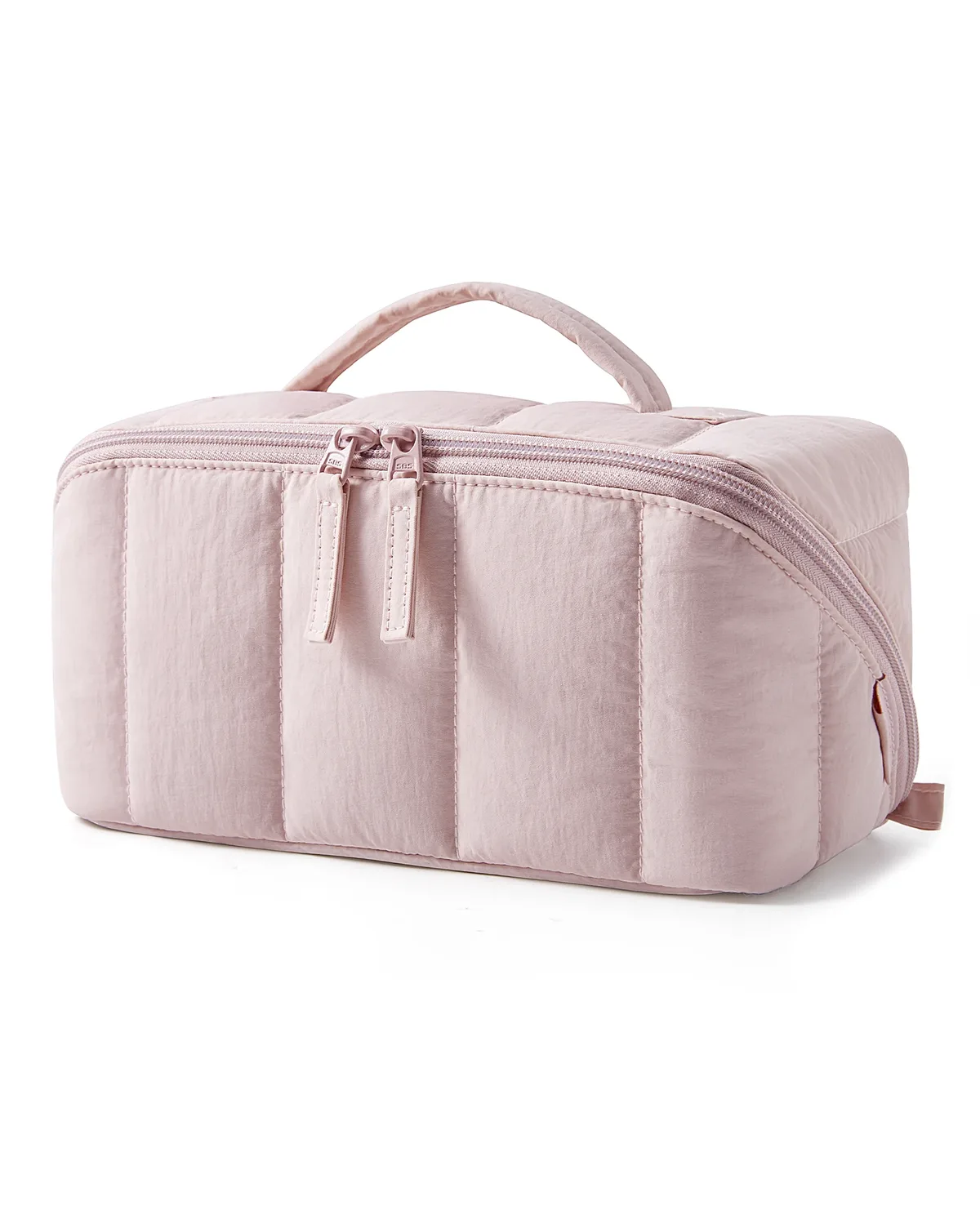 bagsmart trousse de maquillage de voyage matelassée pour femme, ouverture plate, résistante à l'eau, marron, trousse de toilette portable, organiseur de maquillage rembourré